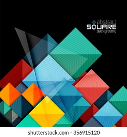 Glossy color squares on black. Geometric abstract background for your message. Vector