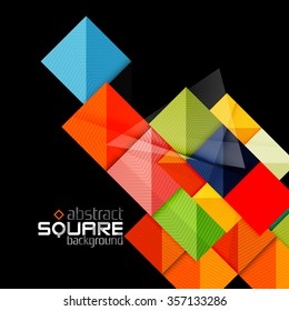 Glossy color squares on black. Geometric abstract background for your message. Vector