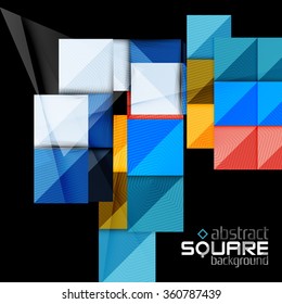 Glossy color squares on black. Geometric abstract background