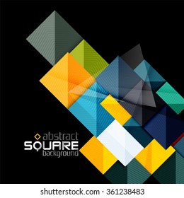 Glossy color squares on black. Geometric abstract background
