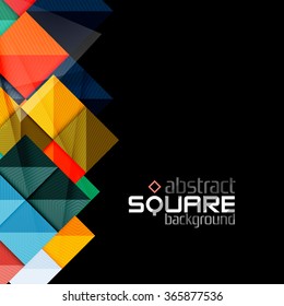 Glossy color squares on black. Geometric abstract background