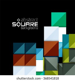Glossy color squares on black. Geometric abstract background