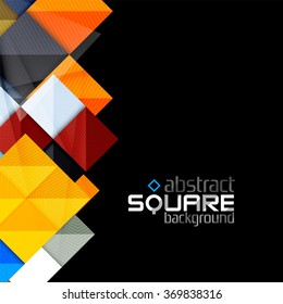 Glossy color squares on black. Geometric abstract background