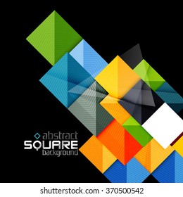 Glossy color squares on black. Geometric abstract background