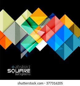 Glossy color squares on black. Geometric abstract background