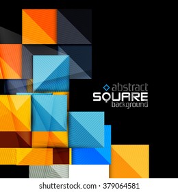 Glossy color squares on black. Geometric abstract background