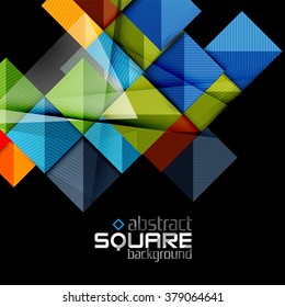 Glossy color squares on black. Geometric abstract background