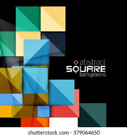 Glossy color squares on black. Geometric abstract background