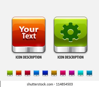 Glossy color templates for creation square buttons. Vector icon set
