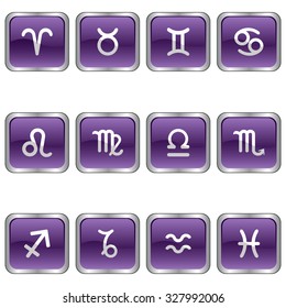Glossy colored buttons with zodiacal signs