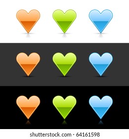 Glossy colored heart web 2.0 buttons with shadow and reflection