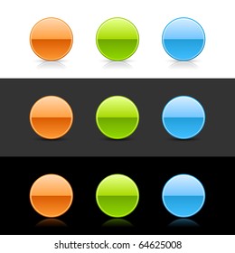 Glossy colored round web 2.0 buttons with shadow and reflection on white, gray, and black