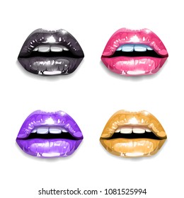 Glossy colored and sexy Lips. Vector