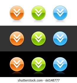 Glossy colored web 2.0 buttons download sign. Round shapes with shadow and reflection on white, gray, and black