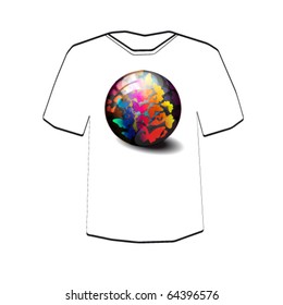 Glossy colorful abstract globe, with a Butterfly . T-shirt design template. Editable