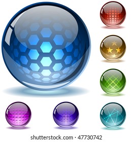 Glossy colorful abstract globes with different inner spherical patterns. EPS10 file.