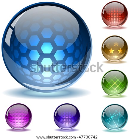 Glossy colorful abstract globes with different inner spherical patterns. EPS10 file.