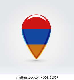 Glossy colorful Armenia map application point label symbol hanging over enlightened background