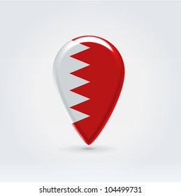 Glossy colorful Bahrain map application point label symbol hanging over enlightened background