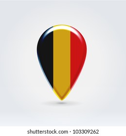 Glossy colorful Belgium map application point label symbol hanging over enlightened background