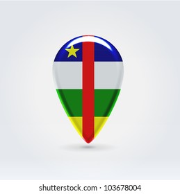 Glossy colorful Central African Republic map application point label symbol hanging over enlightened background