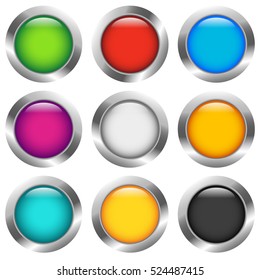 Glossy colorful circle, sphere, orb icons with blank space in 9 color
