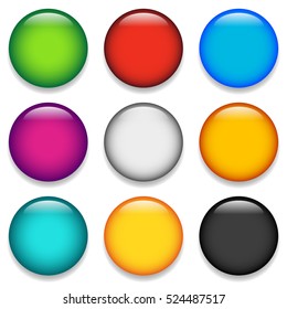 Glossy colorful circle, sphere, orb icons with blank space in 9 color