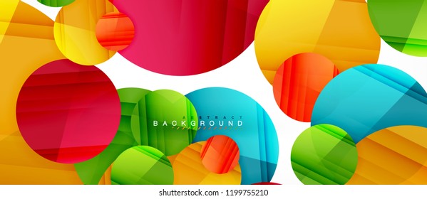Glossy colorful circles abstract background, modern geometric design, vector