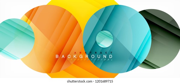 Glossy colorful circles abstract background, modern geometric design, vector