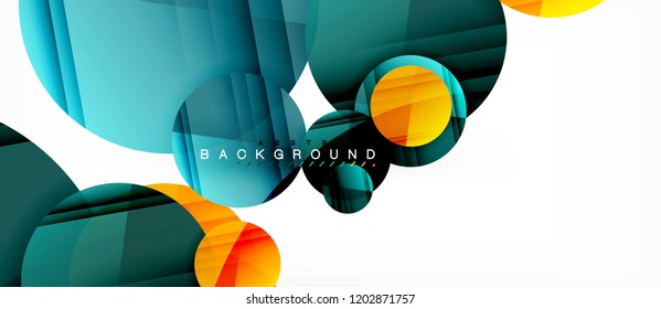 Glossy colorful circles abstract background, modern geometric design, vector