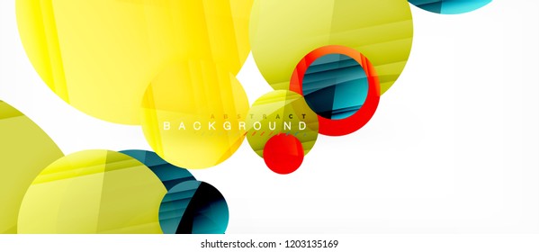 Glossy colorful circles abstract background, modern geometric design, vector