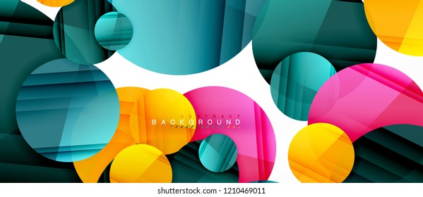 Glossy colorful circles abstract background, modern geometric design, vector