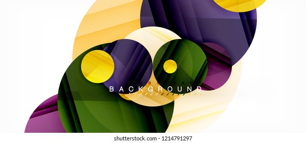 Glossy colorful circles abstract background, modern geometric design, vector