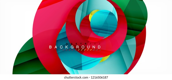 Glossy colorful circles abstract background, modern geometric design, vector