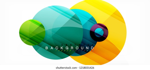 Glossy colorful circles abstract background, modern geometric design, vector