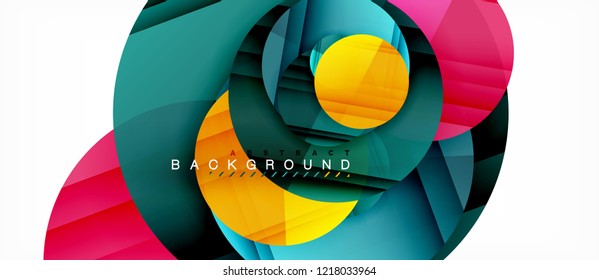 Glossy colorful circles abstract background, modern geometric design, vector