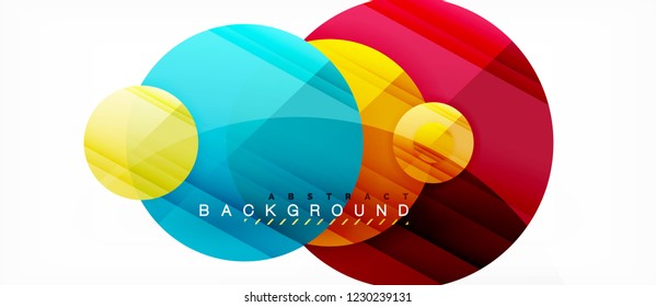 Glossy colorful circles abstract background, modern geometric design, vector