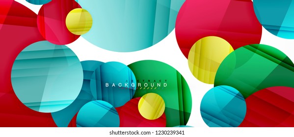 Glossy colorful circles abstract background, modern geometric design, vector