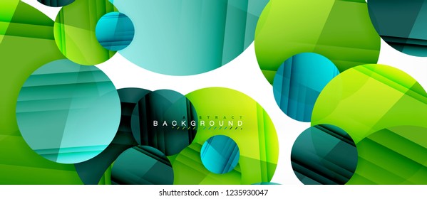 Glossy colorful circles abstract background, modern geometric design, vector