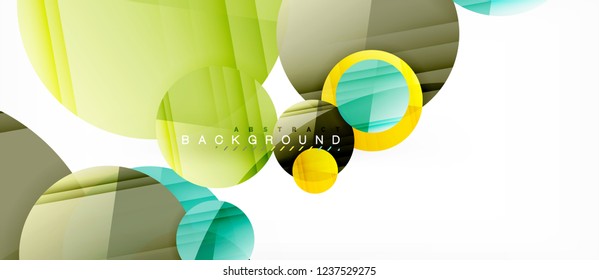 Glossy colorful circles abstract background, modern geometric design, vector