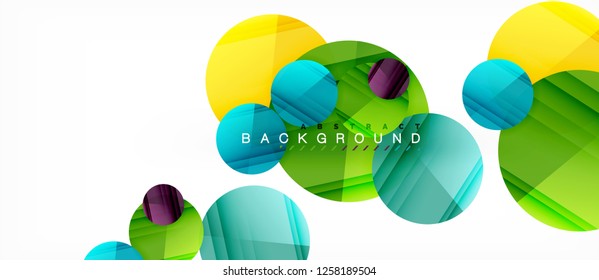 Glossy colorful circles abstract background, modern geometric design, vector