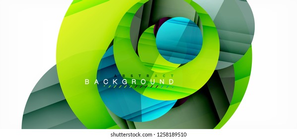 Glossy colorful circles abstract background, modern geometric design, vector