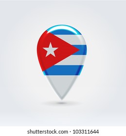 Glossy colorful Cuba map application point label symbol hanging over enlightened background