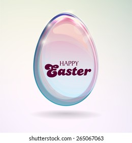 Glossy colorful egg for Happy Easter celebration on shiny sky blue background.