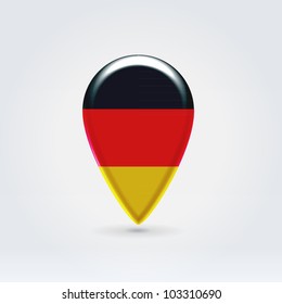 Glossy colorful Germany map application point label symbol hanging over enlightened background