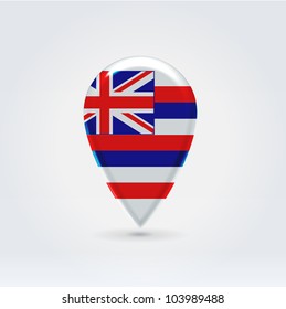 Glossy colorful Hawaii  map application point label symbol hanging over enlightened background