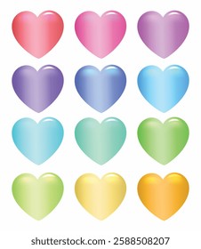 Glossy Colorful Heart Icons Set – Shiny Love and Valentine Symbols