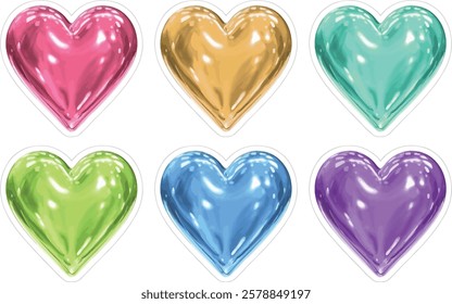 Glossy Colorful Heart Stickers – Vibrant Love Celebration Design