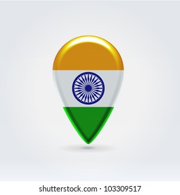 Glossy colorful India map application point label symbol hanging over enlightened background