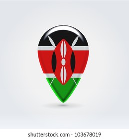 Glossy colorful Kenya map application point label symbol hanging over enlightened background